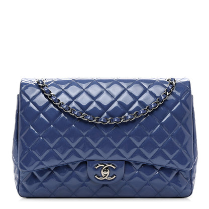 Chanel Patent Quilted Maxi Double Flap Blue 1 of 9