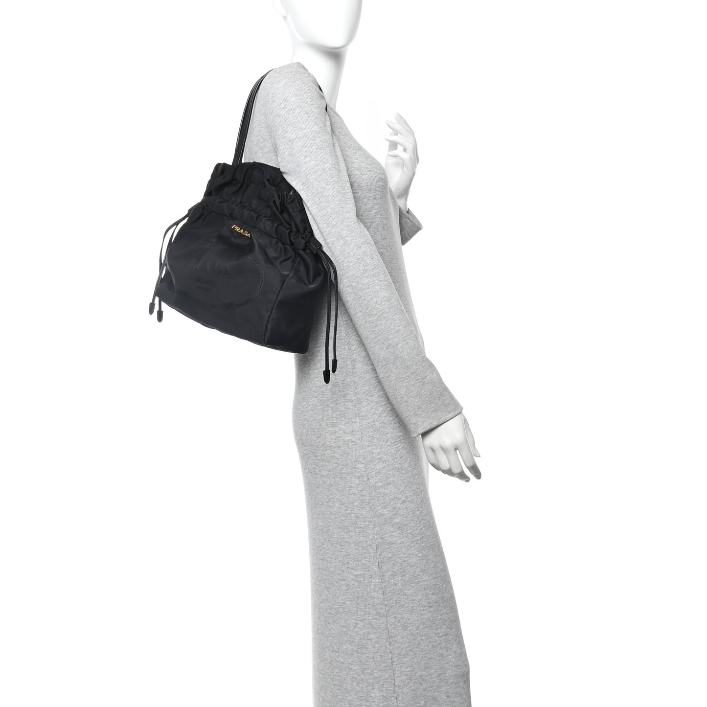 Tessuto Nylon Jacquard Logo Drawstring Tote Black