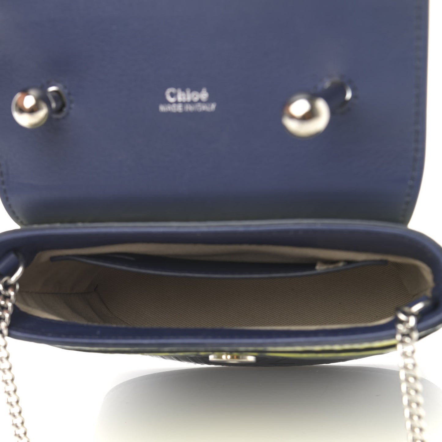 Calfskin Embossed Small Aby Lock Yellow Navy Blue