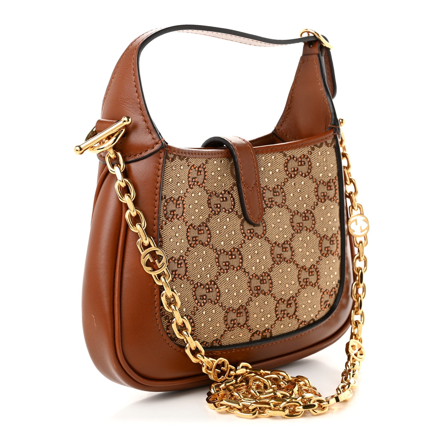 New Canvas Charisma Calfskin Crystal GG Monogram Mini Jackie 1961 Hobo Camel Ebony