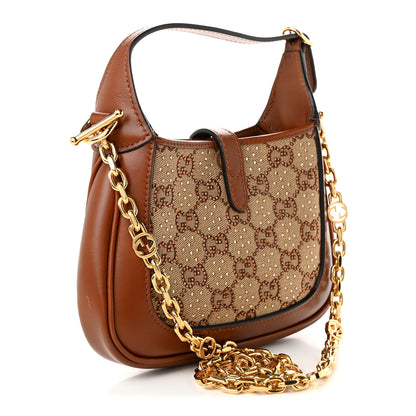 Gucci New Canvas Charisma Calfskin Crystal GG Monogram Mini Jackie 1961 Hobo Camel Ebony 3 of 10
