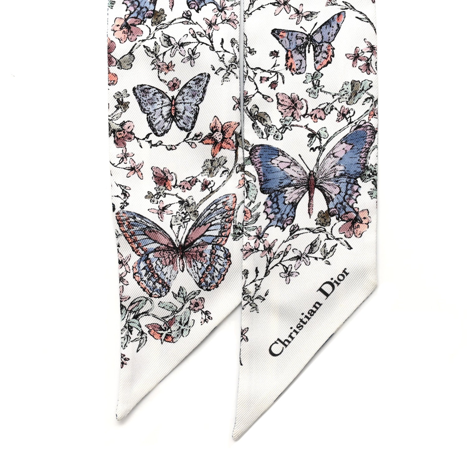 Christian Dior Silk Toile De Jouy Papillon Mitzah Scarf White Blue 2 of 3