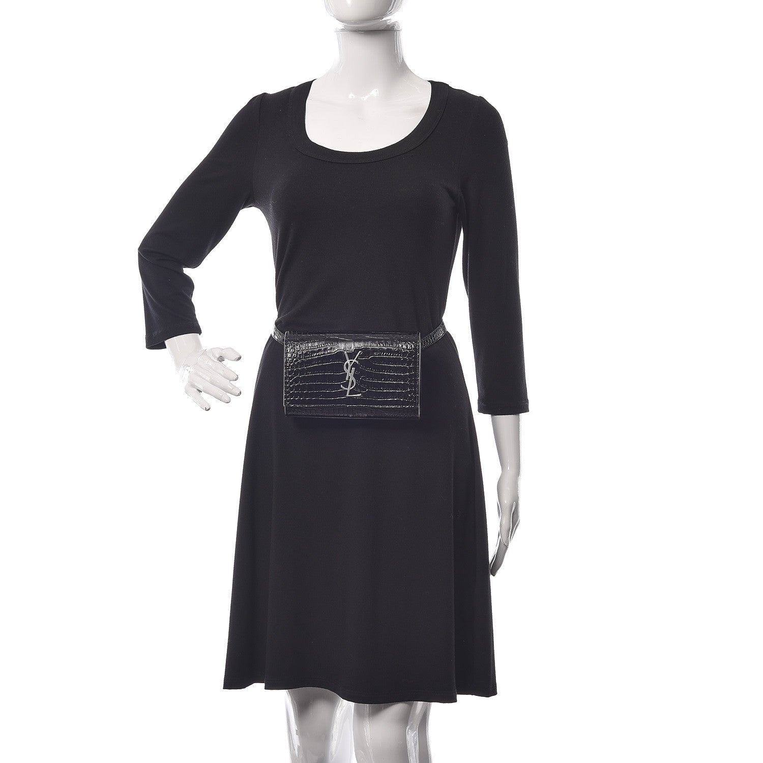 Saint Laurent Calfskin Crocodile Embossed Monogram Kate Belt Bag Black 2 of 8