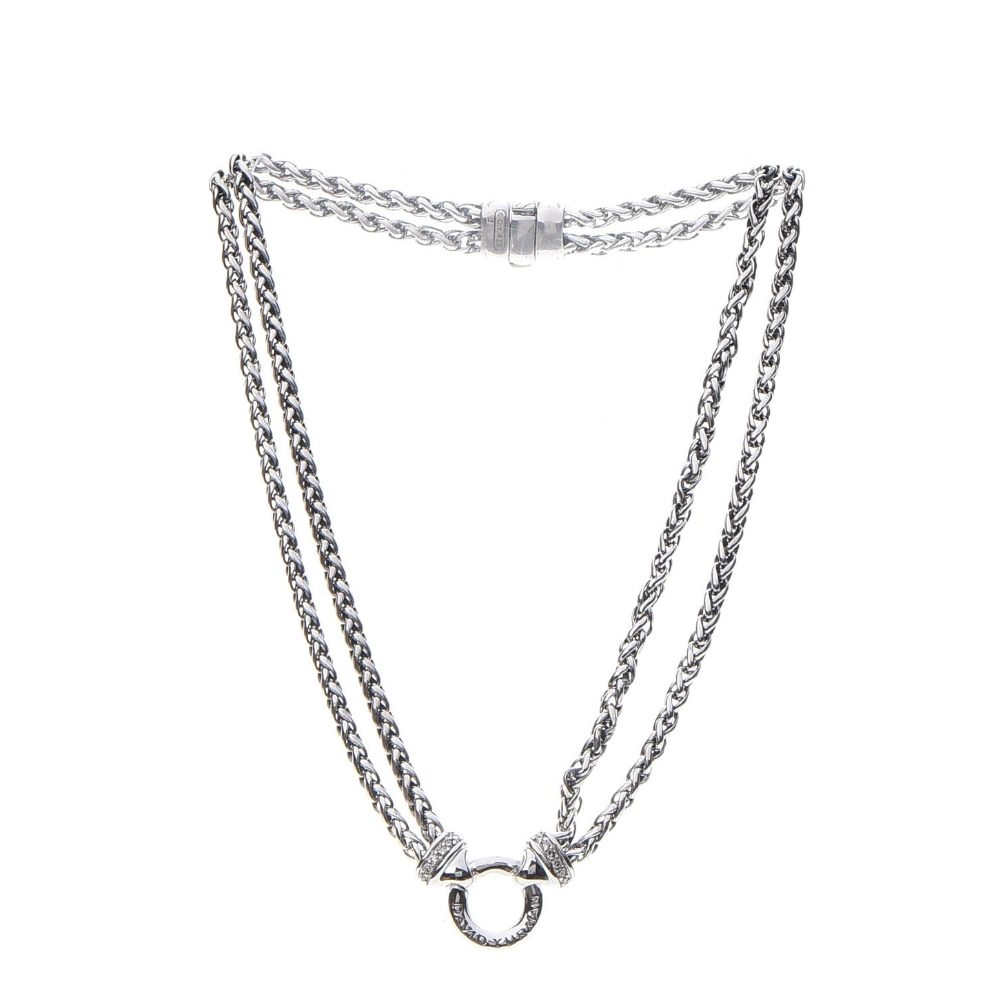 Sterling Silver Diamond Double Wheat Chain Necklace