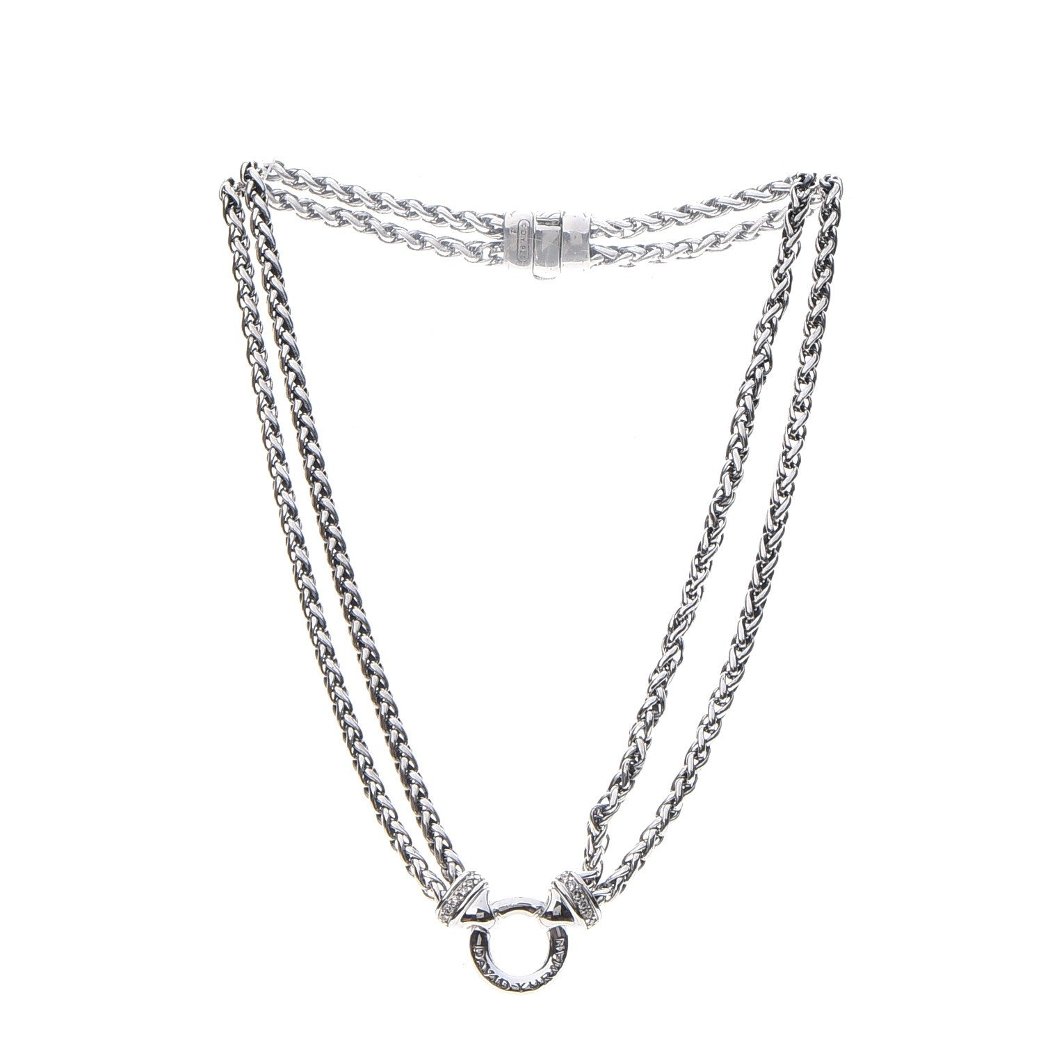David Yurman Sterling Silver Diamond Double Wheat Chain Necklace 3 of 3