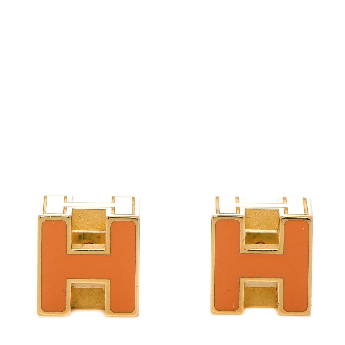 Gold Lacquered Cage d'H Earrings Orange