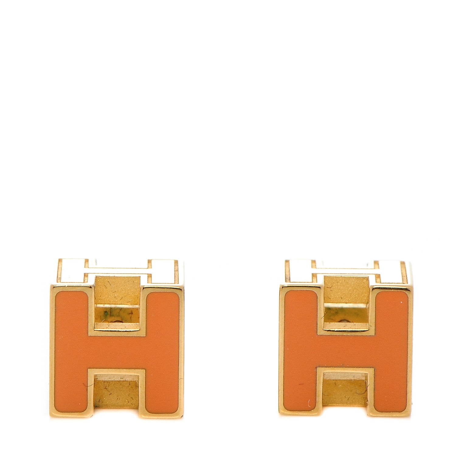 Hermes Gold Lacquered Cage d'H Earrings Orange 1 of 5