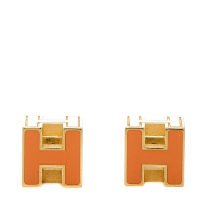 Hermes Gold Lacquered Cage d'H Earrings Orange 1 of 5