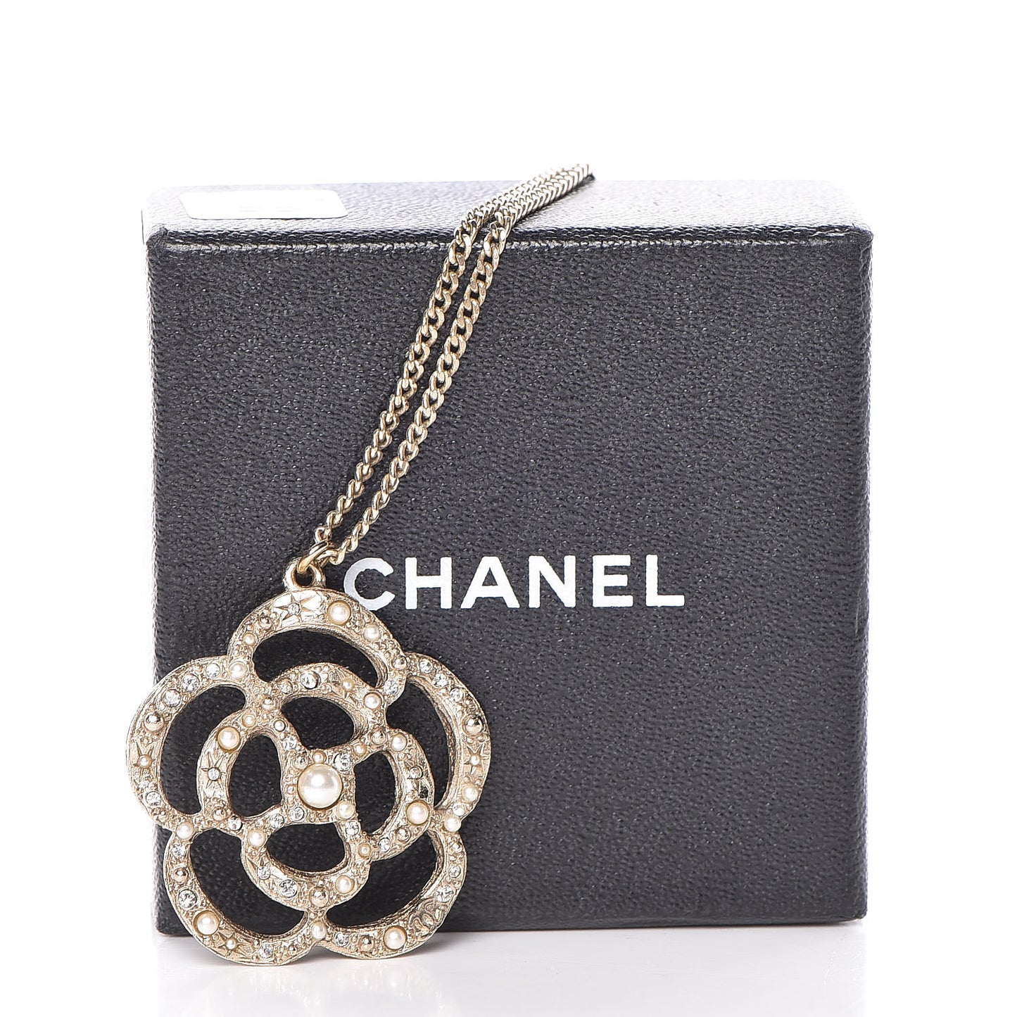 Crystal Pearl Camellia Necklace Gold