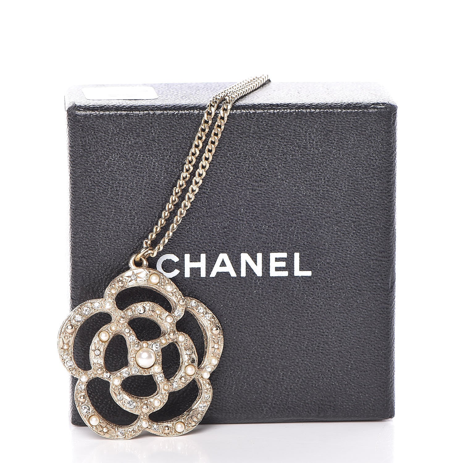 Chanel Crystal Pearl Camellia Necklace Gold 6 of 6