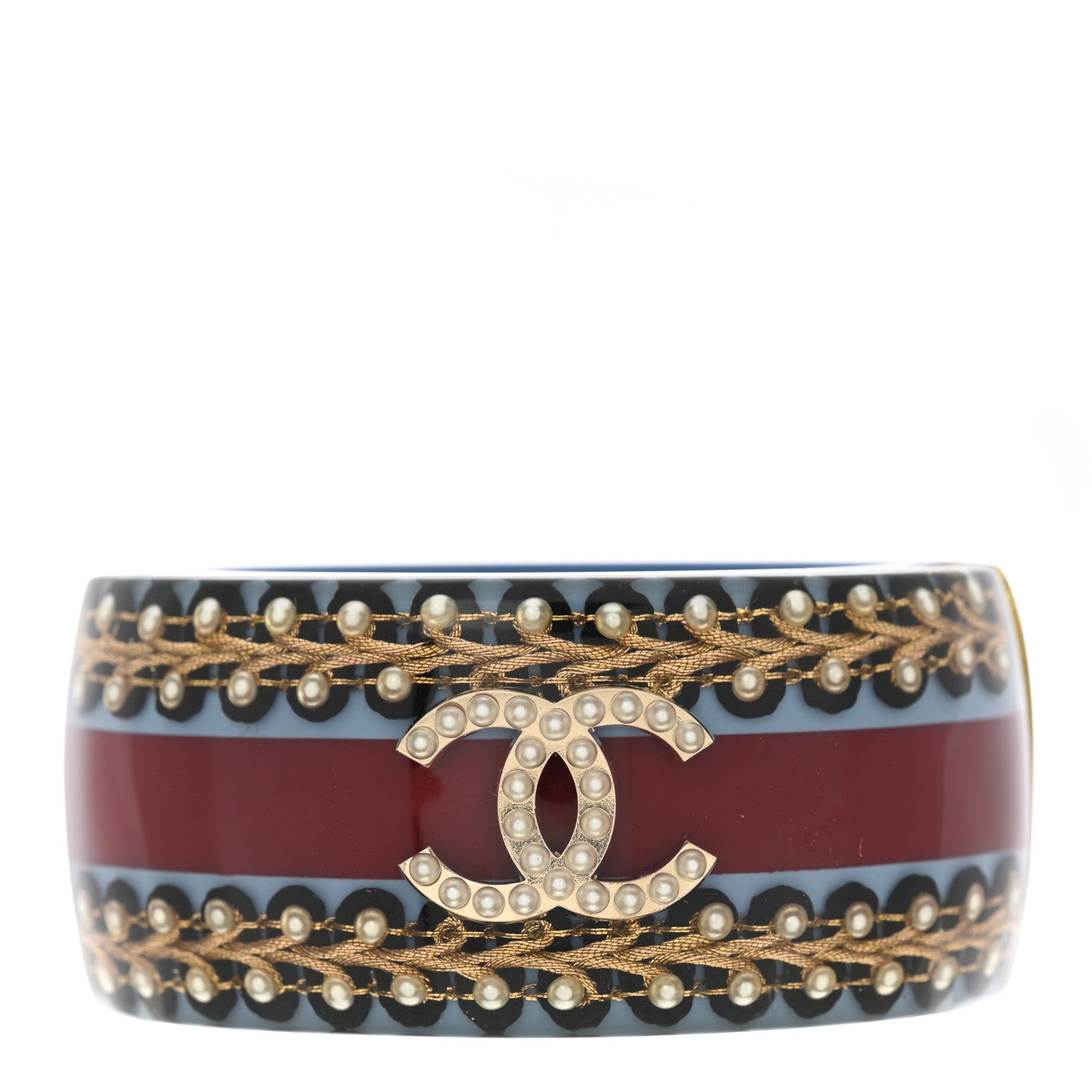 Chanel Resin Striped Pearl CC Cuff 3 of 5