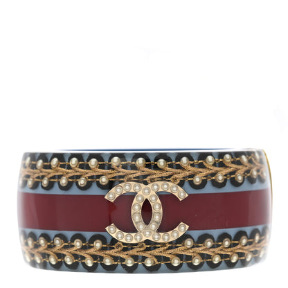 Chanel Resin Striped Pearl CC Cuff 3 of 5