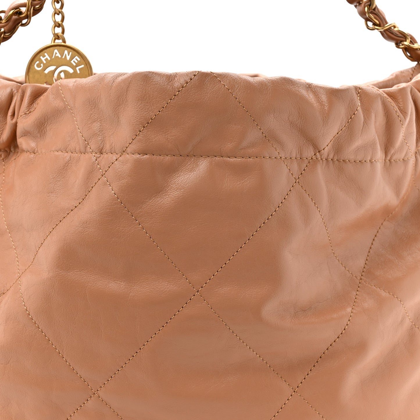 Shiny Calfskin Quilted Chanel 22 Camel
