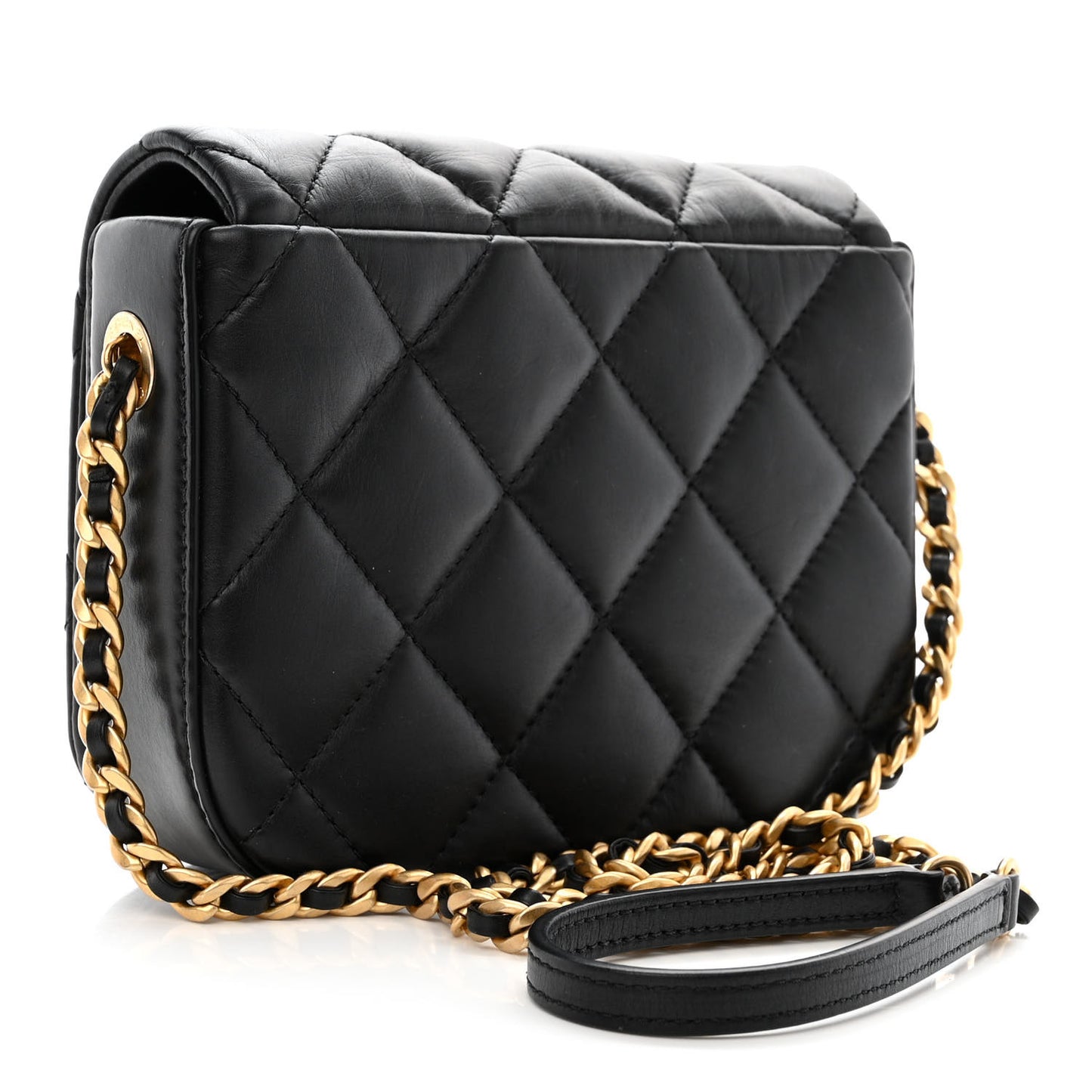 Calfskin Quilted Mini Nailed CC Flap Bag Black