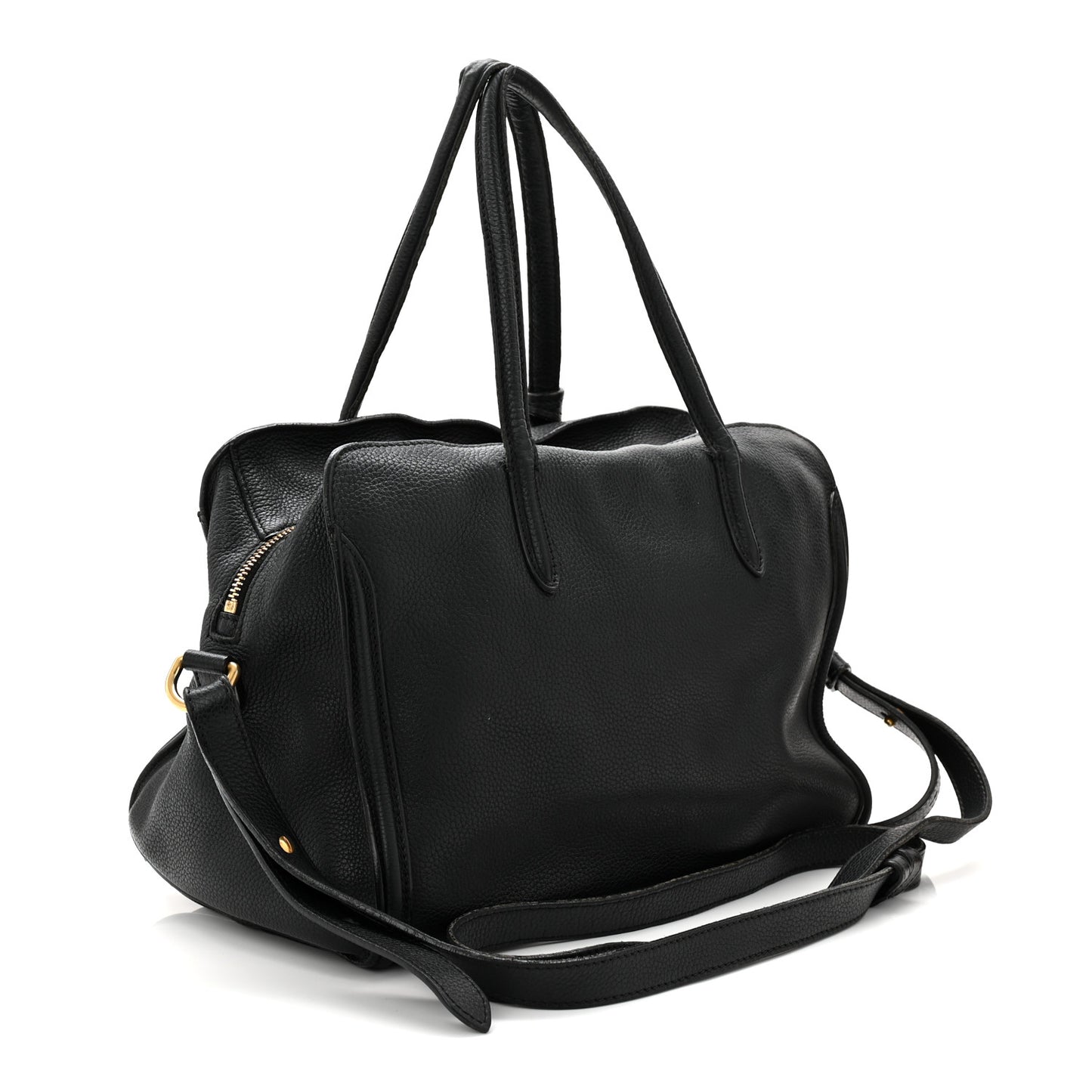 Pebbled Calfskin Small Skull Padlock Zip Around Tote Black