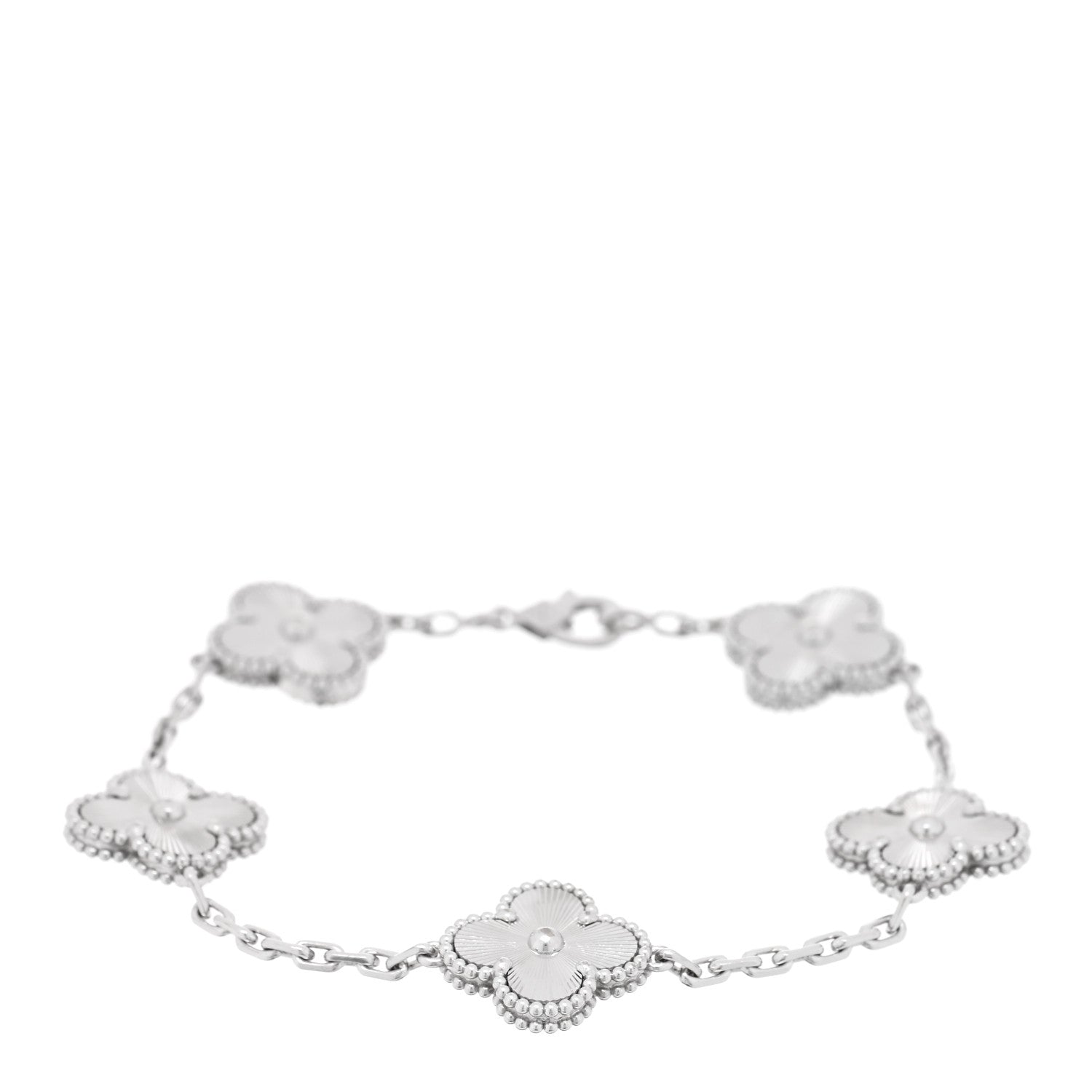 Van Cleef & Arpels 18K White Gold 5 Motifs Guilloche Vintage Alhambra Bracelet 1 of 3