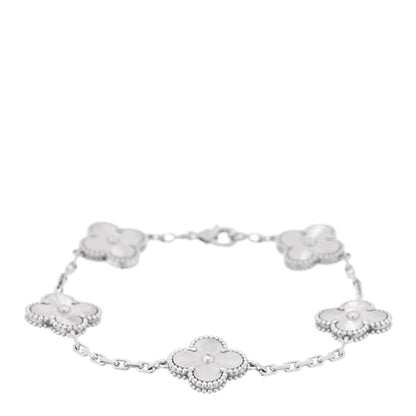 Van Cleef & Arpels 18K White Gold 5 Motifs Guilloche Vintage Alhambra Bracelet 1 of 3