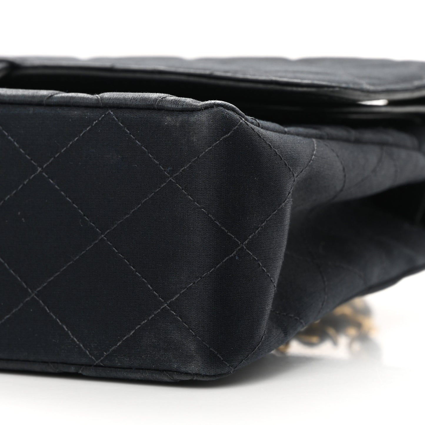 Satin Quilted Medium Double Flap Black