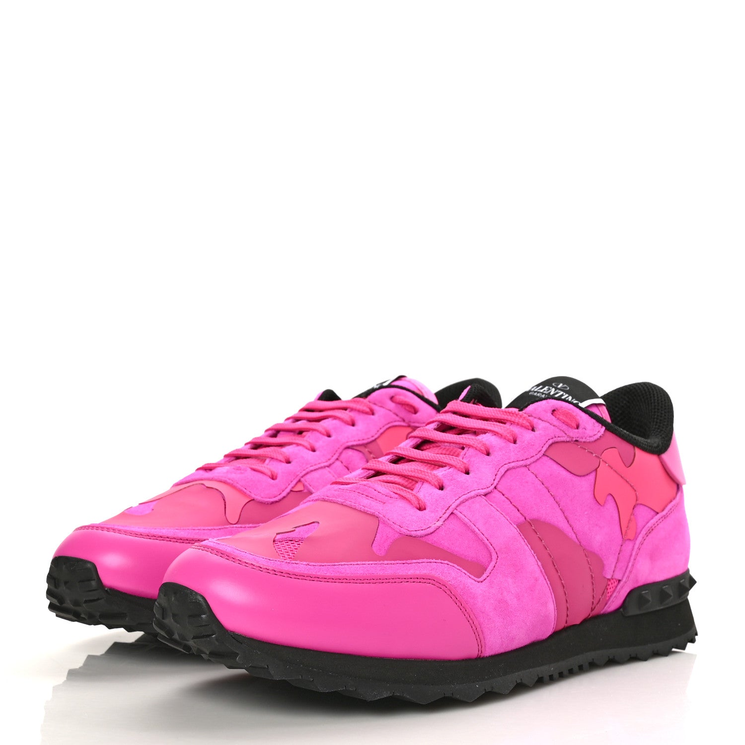 Valentino Garavani Mesh Fabric Suede Camouflage Mens Rockrunner Sneakers 43 Pink PP Black 3 of 8
