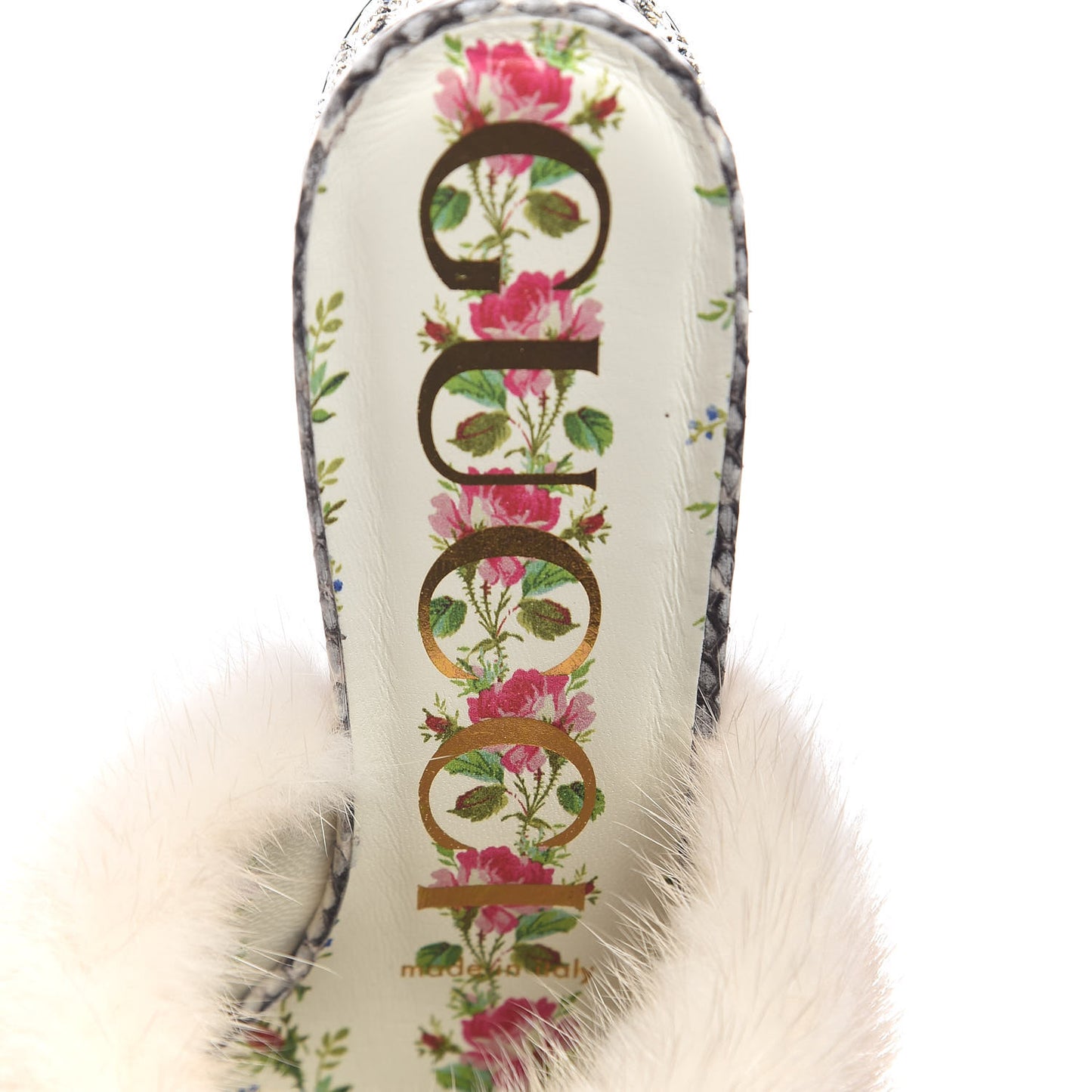 Snakeskin Fur Crystal Snake Candy Mules 36 Natural