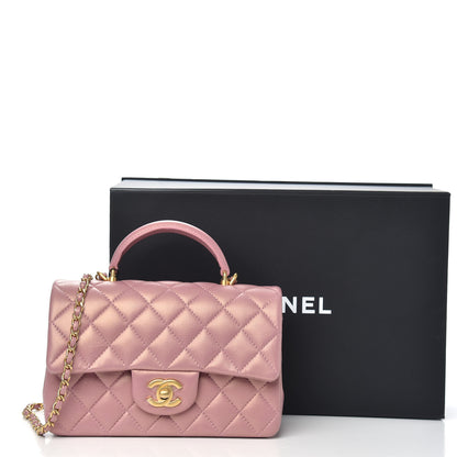 Chanel Iridescent Lambskin Quilted Mini Top Handle Rectangular Flap Pink 11 of 11