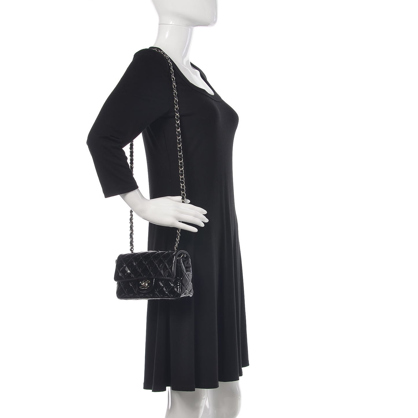 Patent Calfskin Quilted Mini Rectangular Flap Black