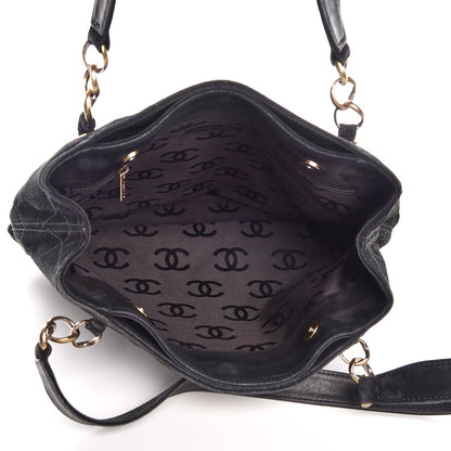 Chanel Suede Stitched Shoulder Bag Black 5 of 11