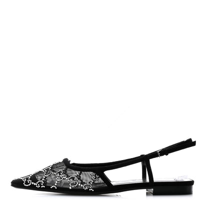Gucci Tela Retino Kid Scamosciato Crystal GG Monogram Square Demi Ballet Flats 37 Black 1 of 8