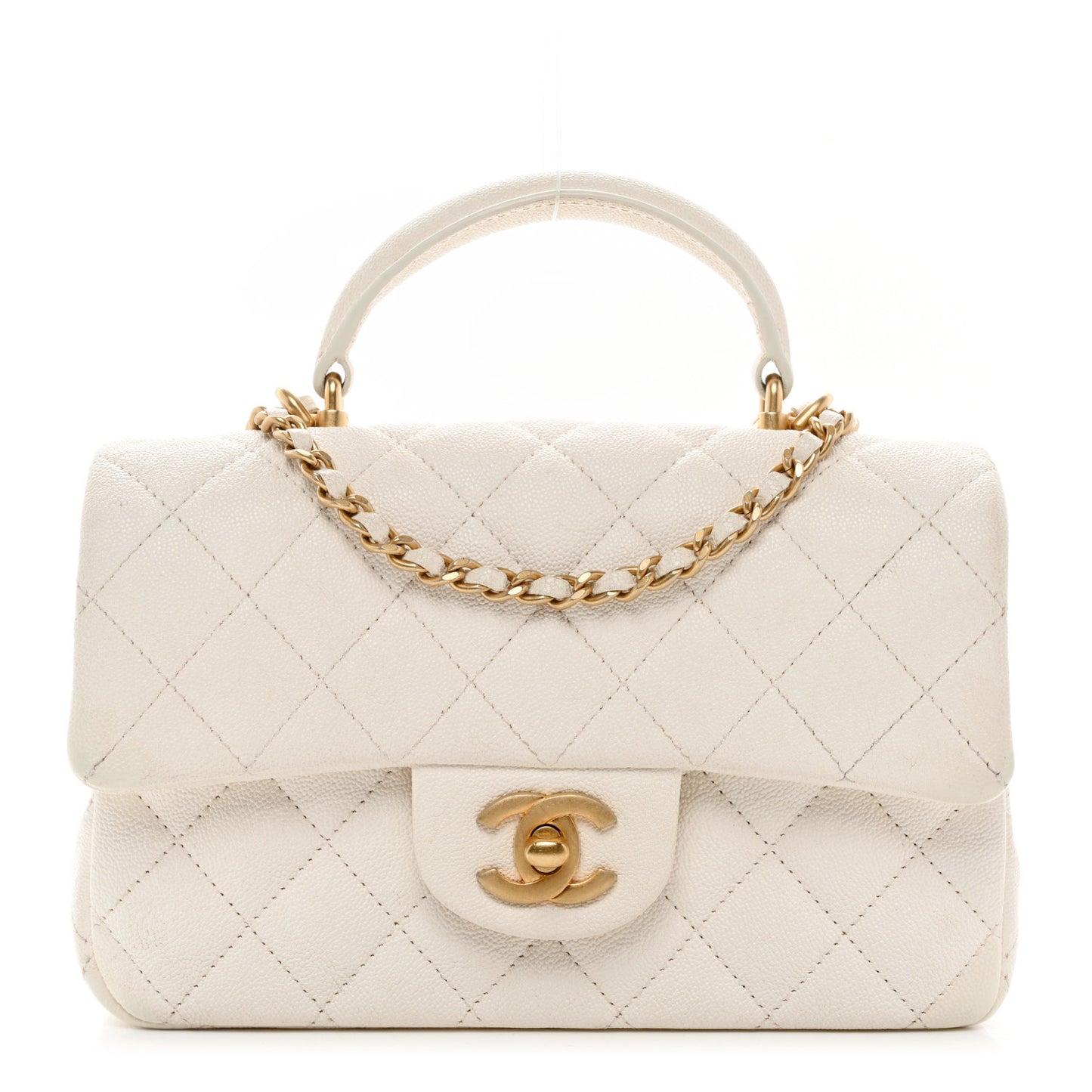 Caviar Quilted Mini Top Handle Rectangular Flap White