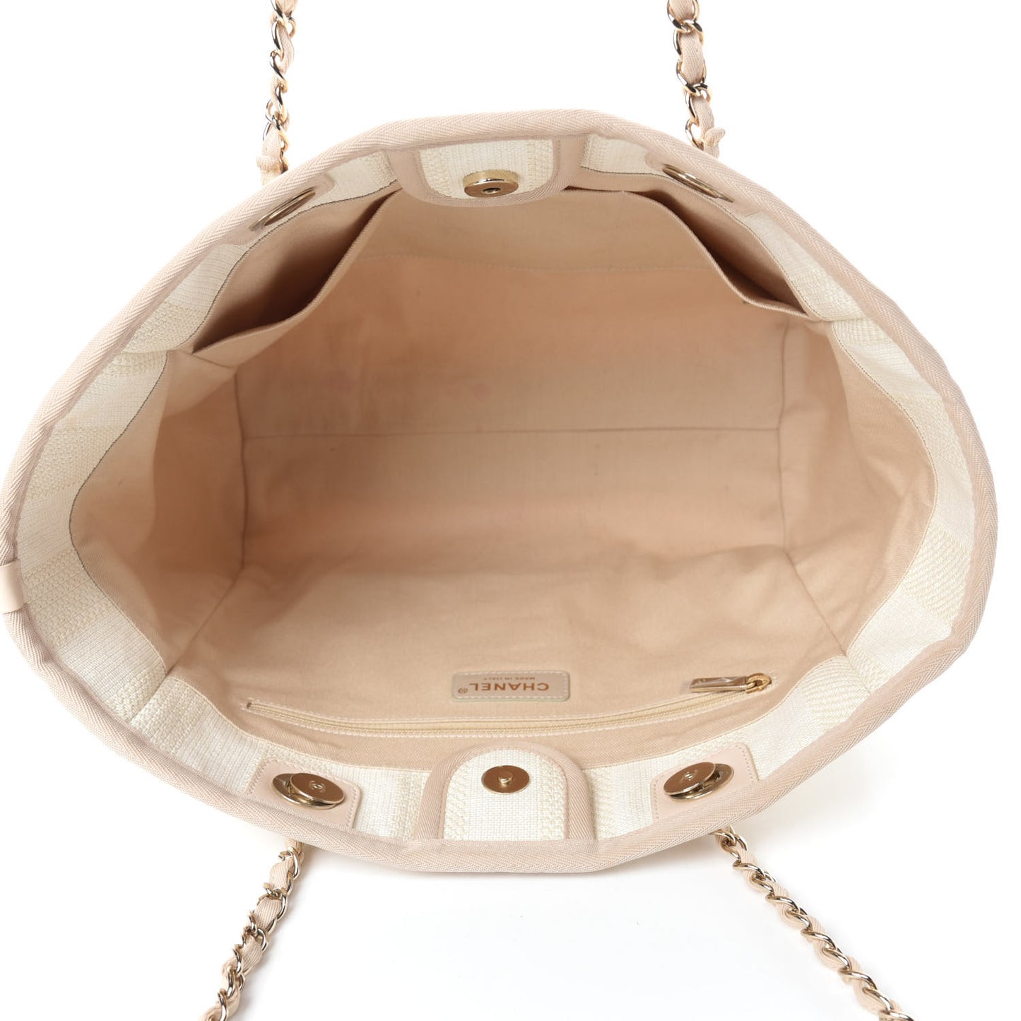 Straw Raffia Calfskin Striped Small Deauville Tote Beige