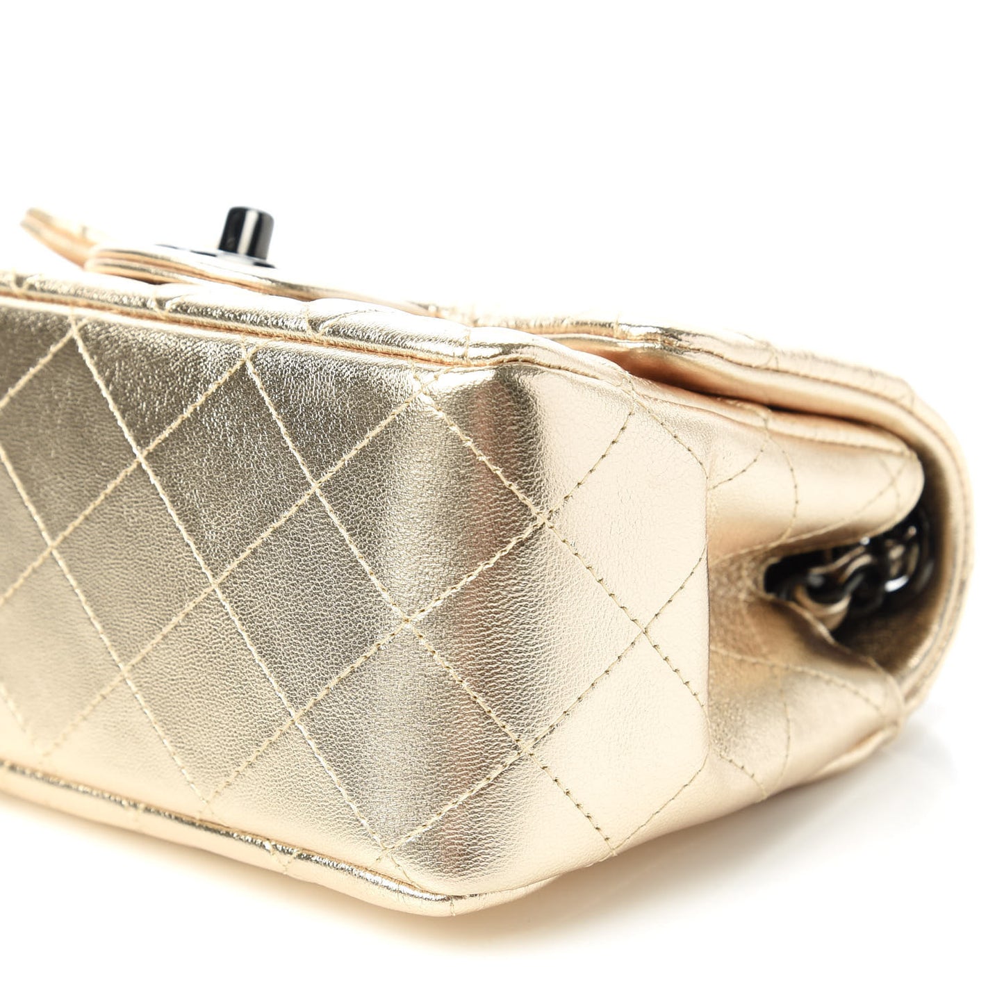 Metallic Lambskin Quilted Mini Square Flap Gold Black