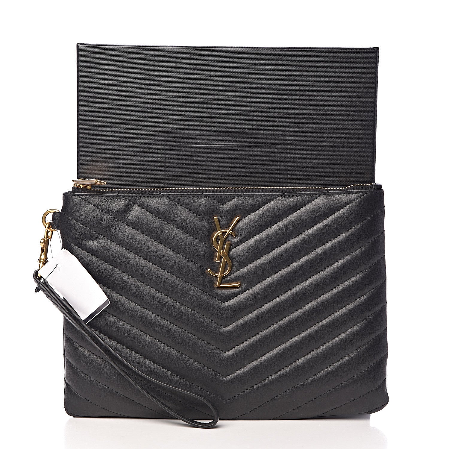 Saint Laurent Calfskin Matelasse Chevron Monogram A5 Wristlet Black 8 of 8