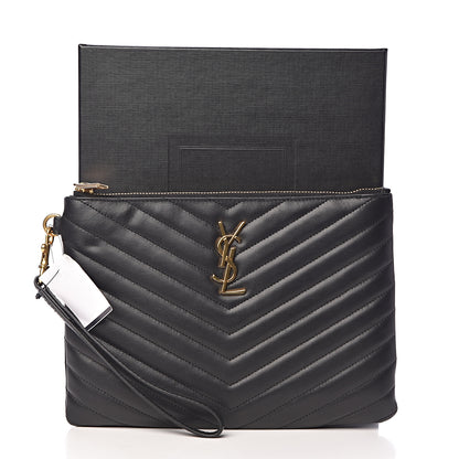 Saint Laurent Calfskin Matelasse Chevron Monogram A5 Wristlet Black 8 of 8