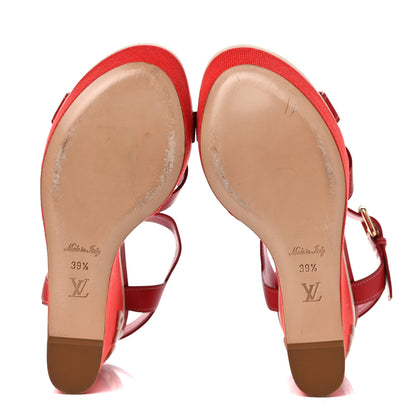 Louis Vuitton Canvas Waterfall Wedge Sandals 39.5 Red 6 of 13