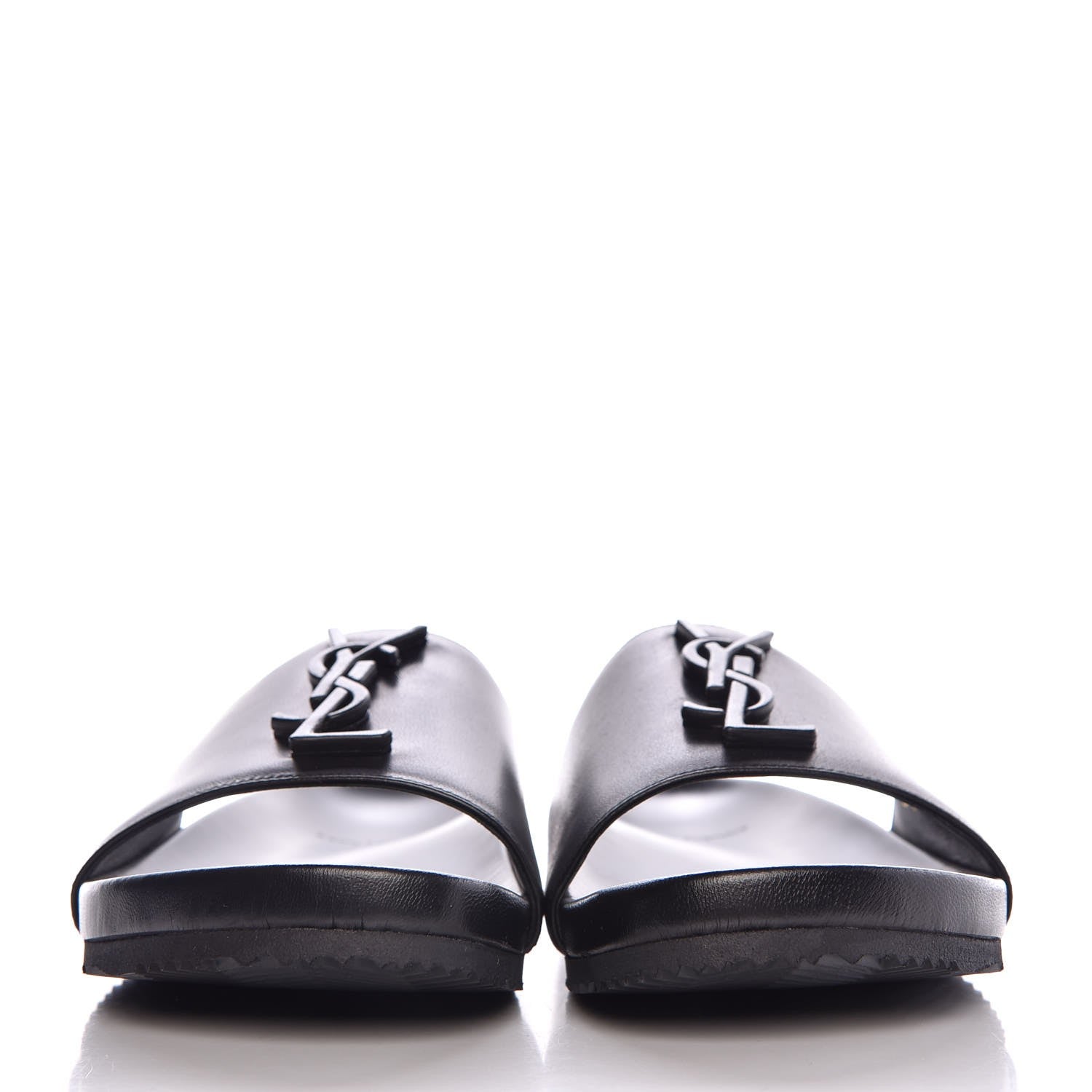 Saint Laurent Lambskin Joan Slide Sandals 38 Black 2 of 8