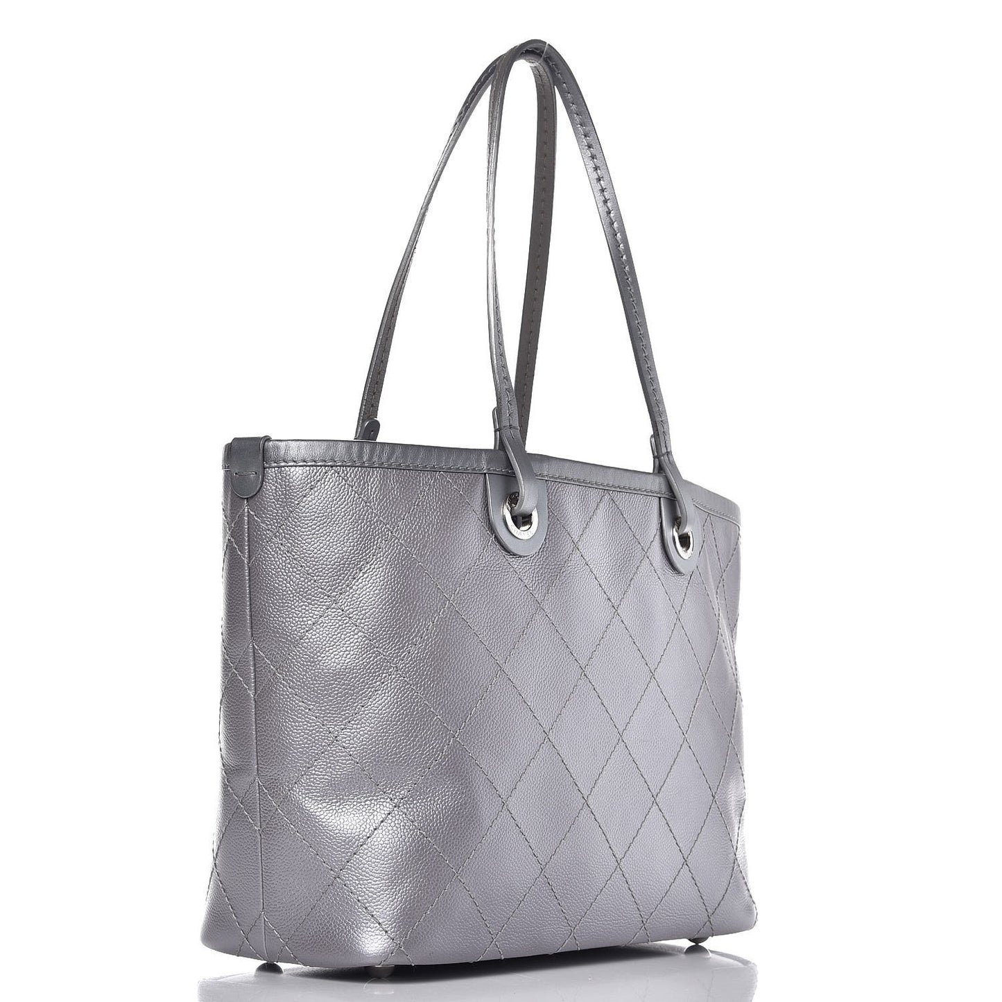 Metallic Grained Calfskin Shopping Fever Tote Silver