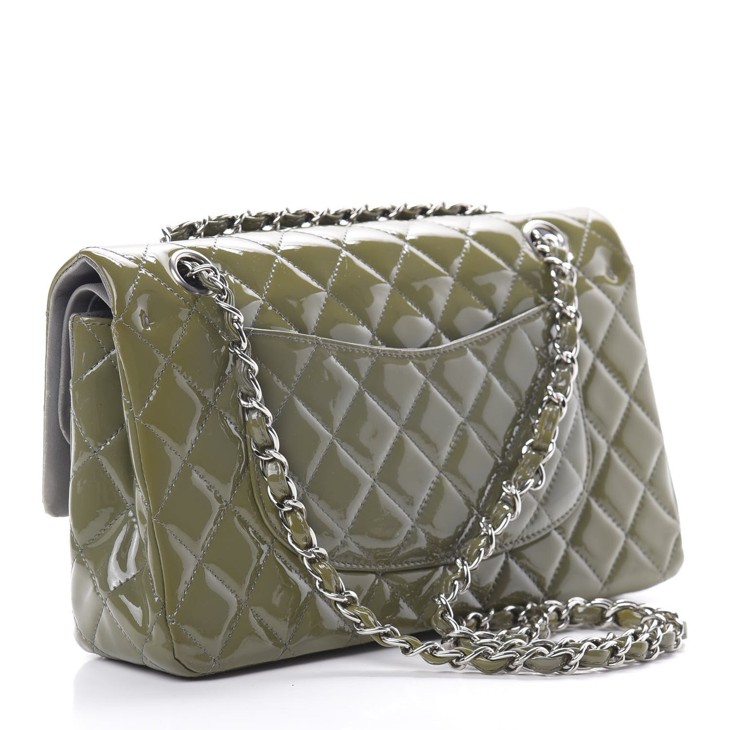 Patent Calfskin Quilted Medium Double Flap Grey