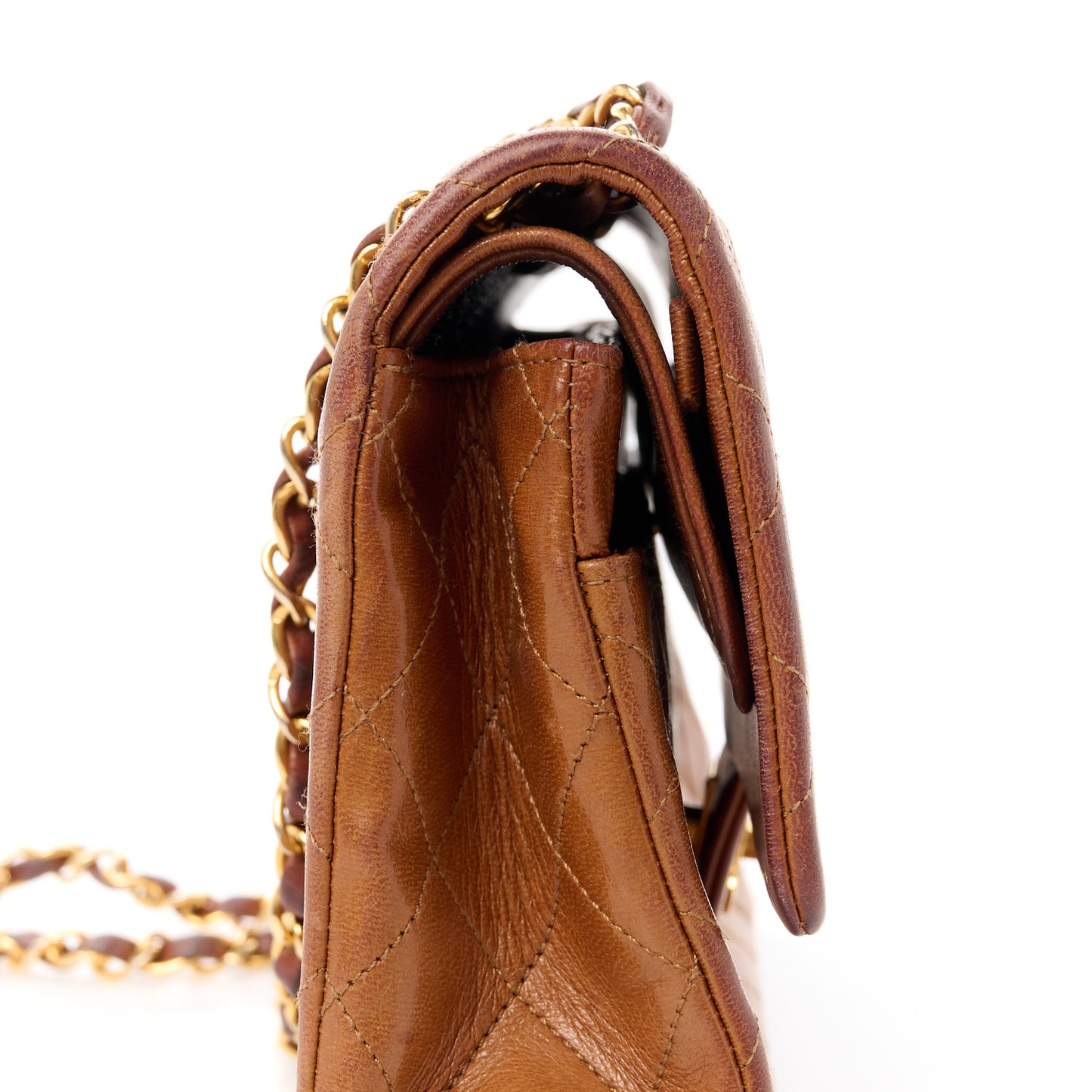 Lambskin Quilted Medium Double Flap Brown