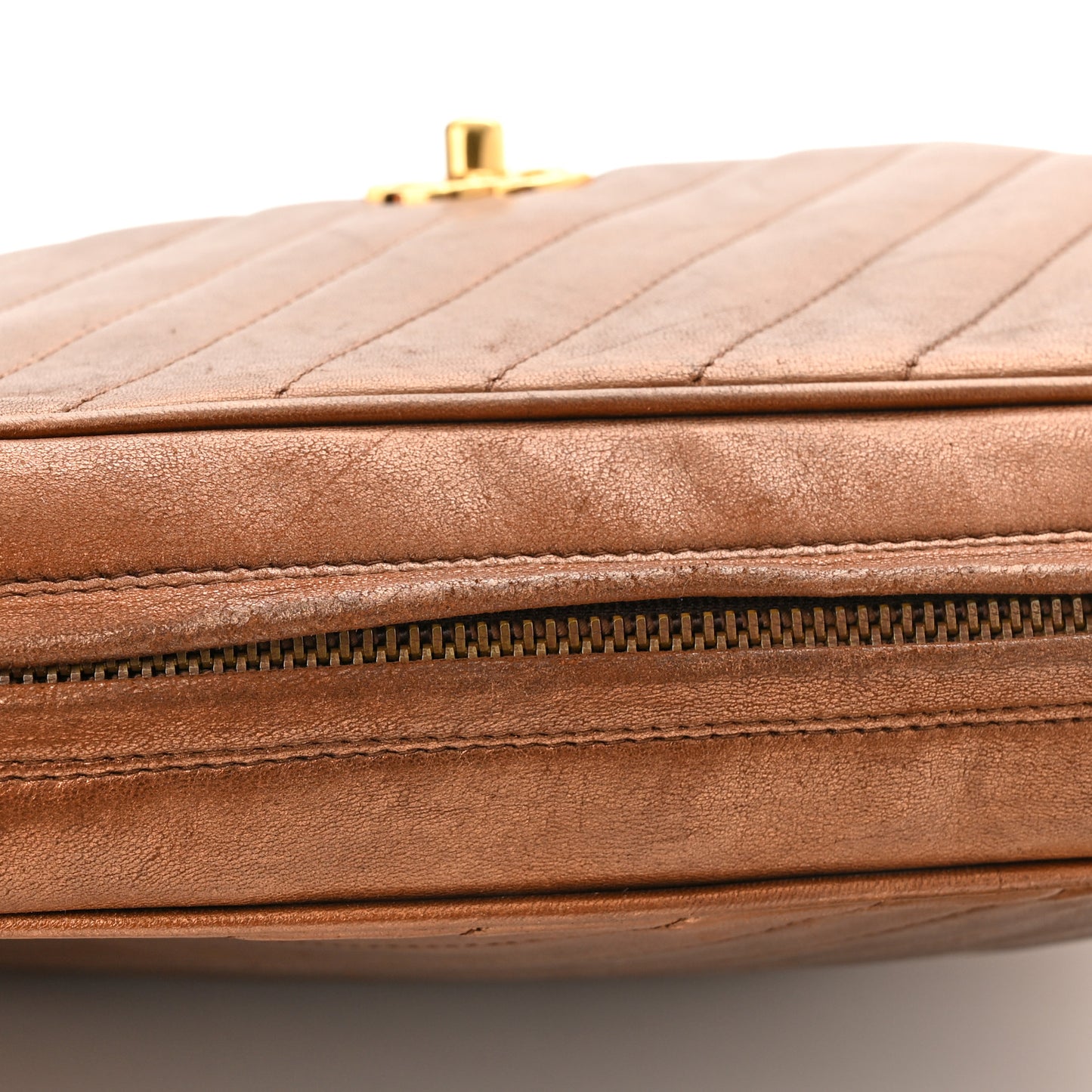 Metallic Lambskin Diagonal Quilted Tassel Camera Bag Bronze