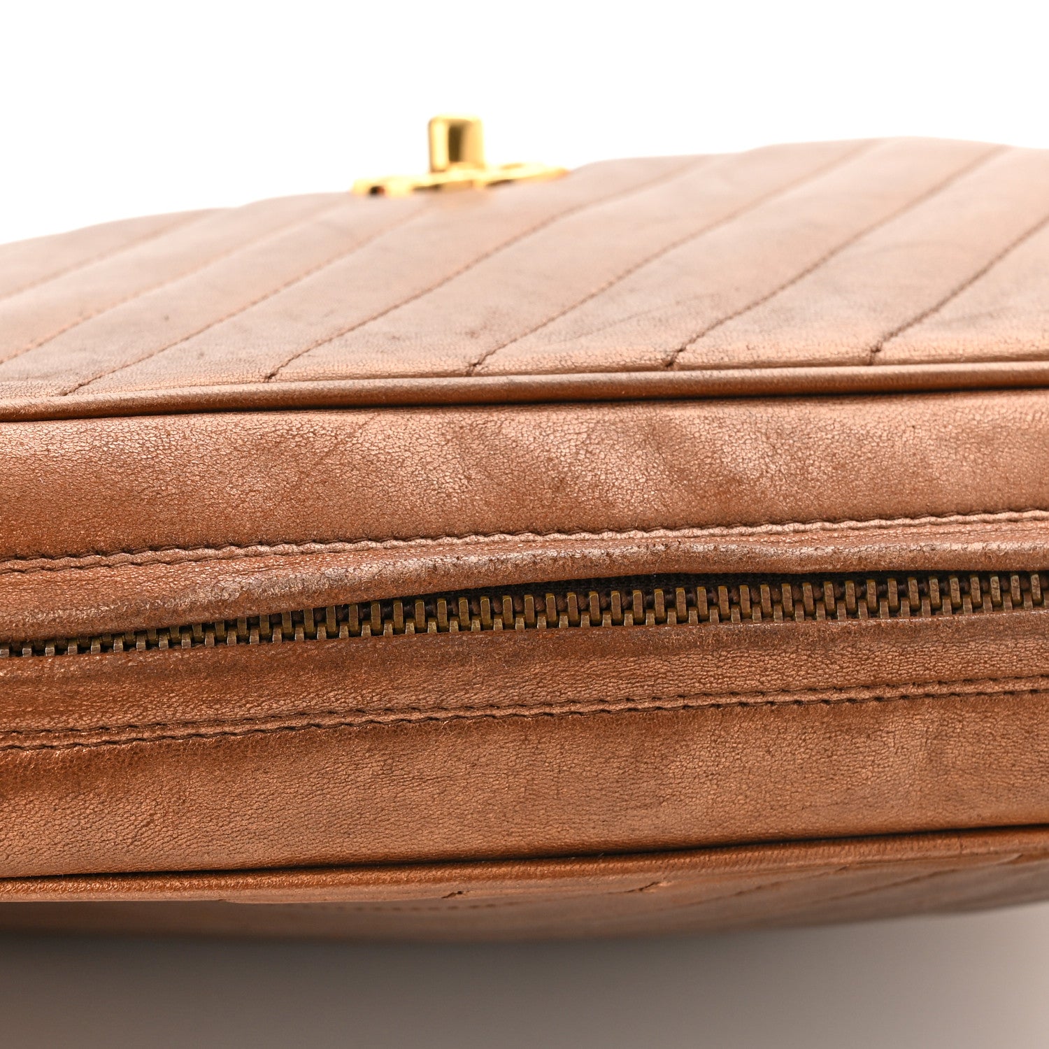 Chanel Metallic Lambskin Diagonal Quilted Tassel Camera Bag Bronze 13 of 16