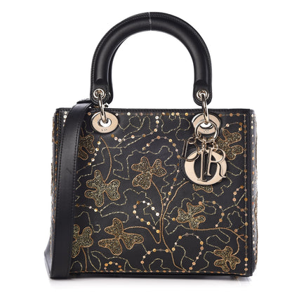 Christian Dior Smooth Calfskin Embroidered Medium Lady Dior Black 1 of 7