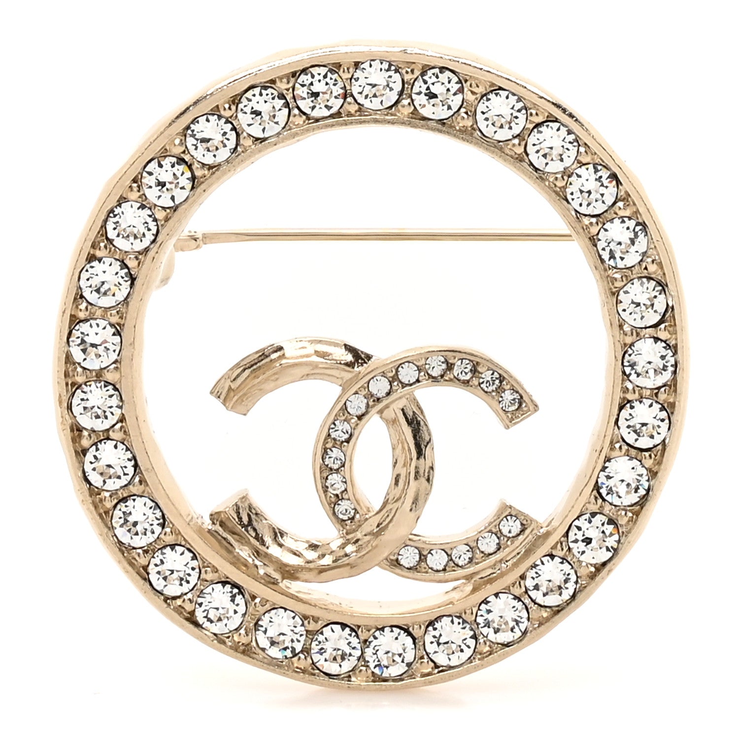 Chanel Crystal Round CC Brooch Gold 1 of 4