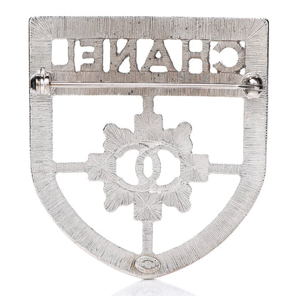 Chanel Swarovski Baguette Crystal CC Shield Brooch Silver 3 of 5