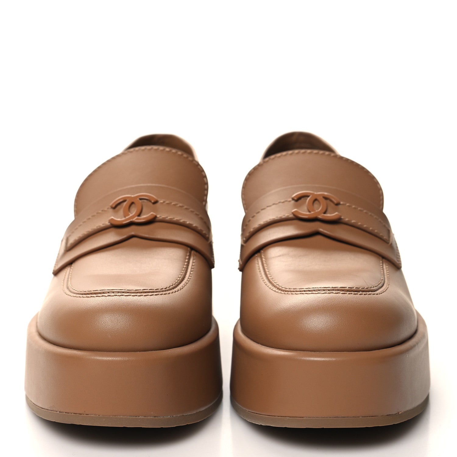 Chanel Calfskin CC Platform Loafers 38 Beige 2 of 9