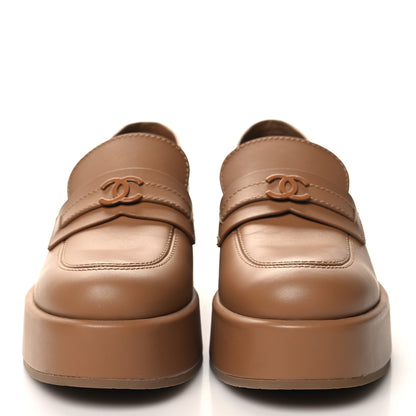 Chanel Calfskin CC Platform Loafers 38 Beige 2 of 9