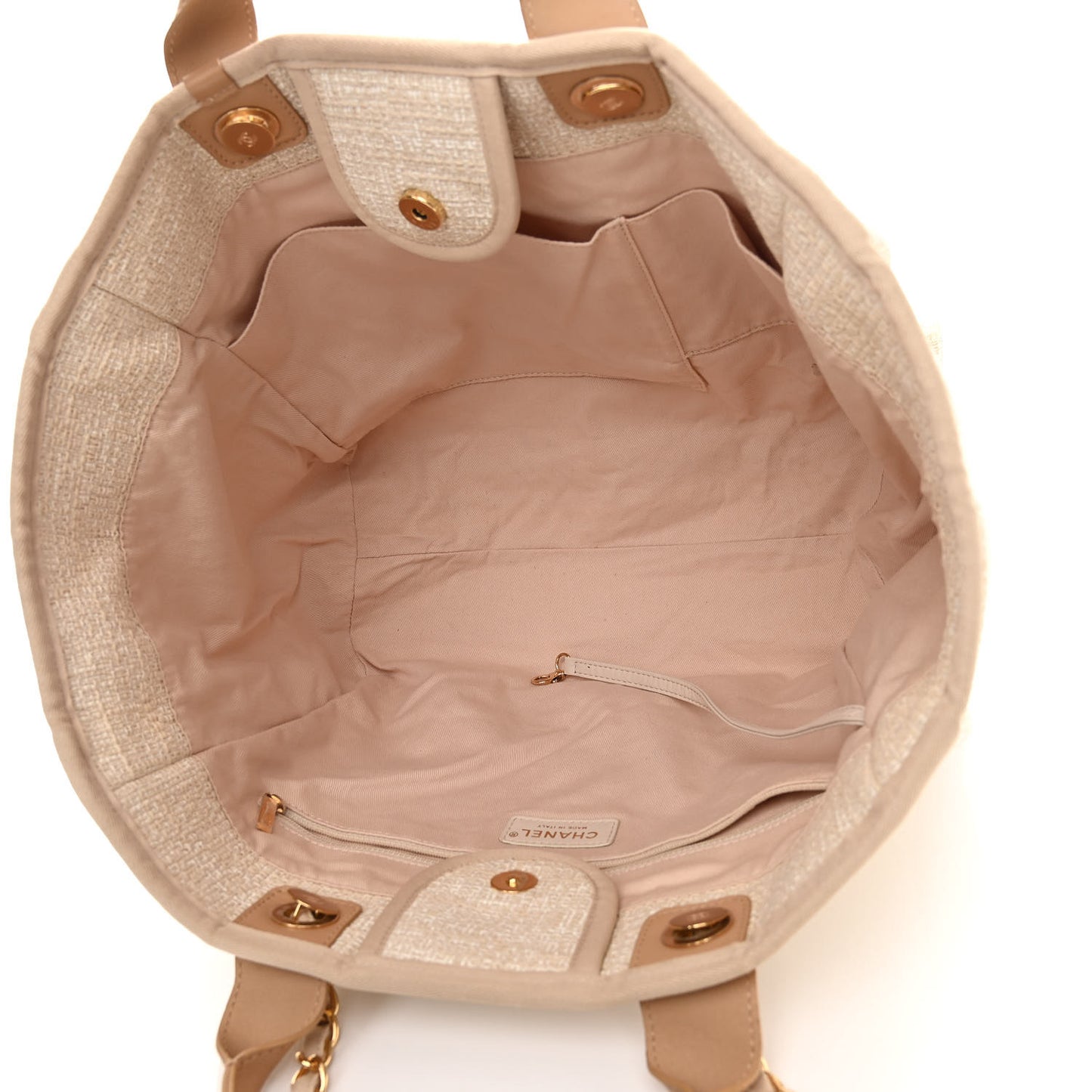 Mixed Fibers Calfskin Medium Deauville Tote Light Beige