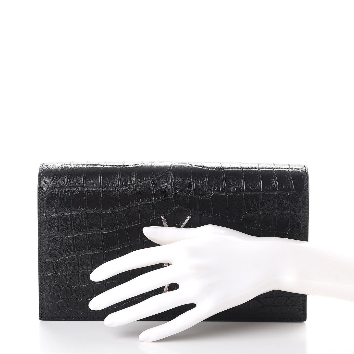Calfskin Crocodile Embossed Classic Kate Monogram Clutch Black