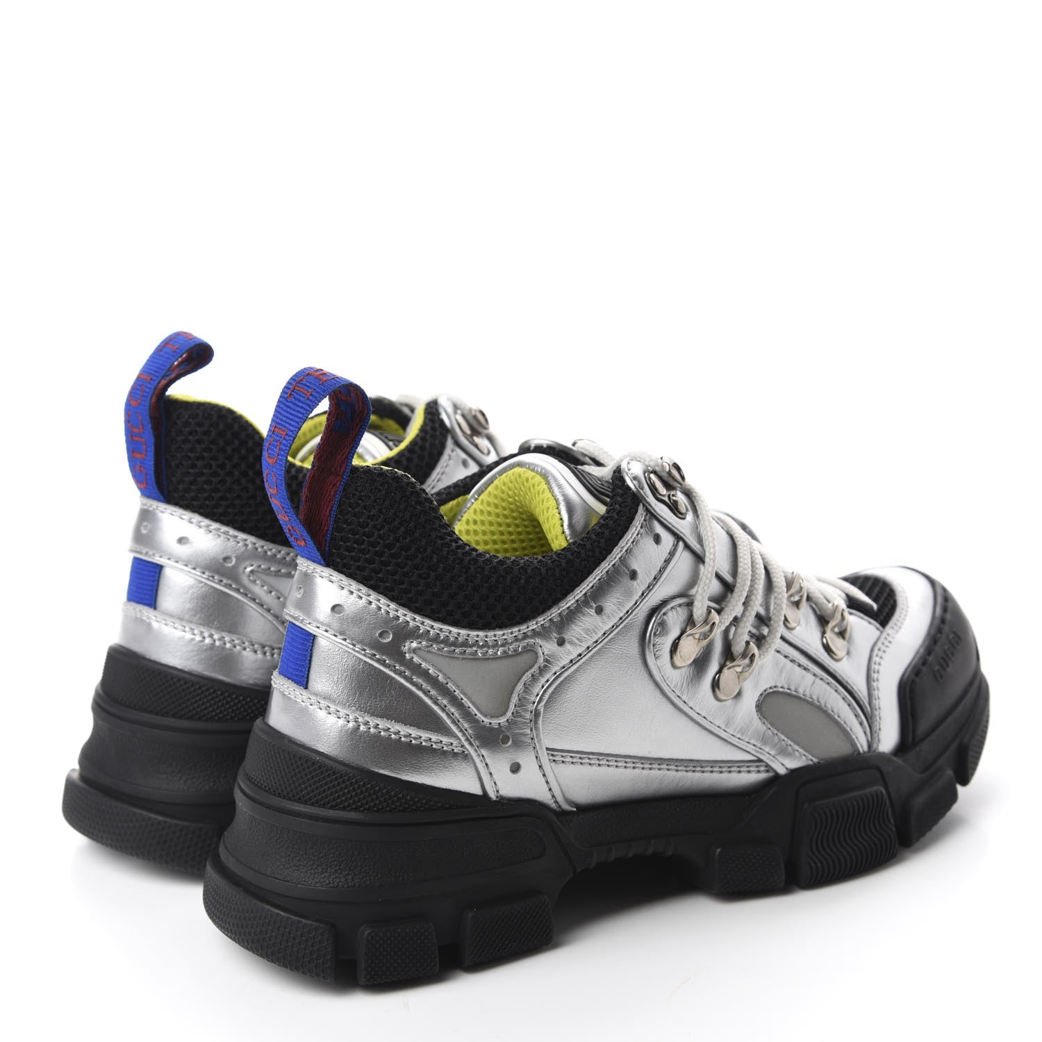 Gucci X SEGA Metallic Calfskin Mesh Womens Flashtrek Sneakers 36 Silver Black 4 of 9