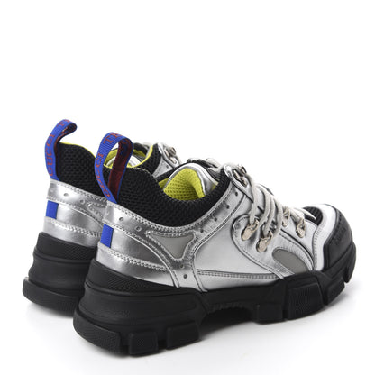 Gucci X SEGA Metallic Calfskin Mesh Womens Flashtrek Sneakers 36 Silver Black 4 of 9