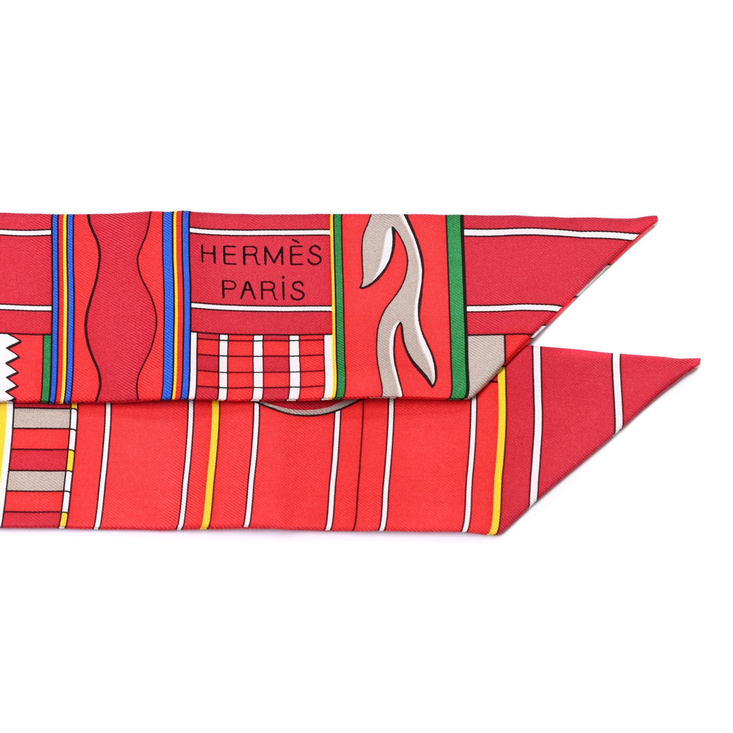 Hermes Silk Voltes Et Pirouettes Twilly Rouge Vert Jaune 3 of 8
